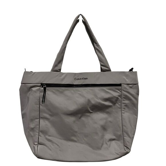 Calvin Klein Essential Nylon Gray Zip Tote Shoulder Bag Large - Picture 1 of 5